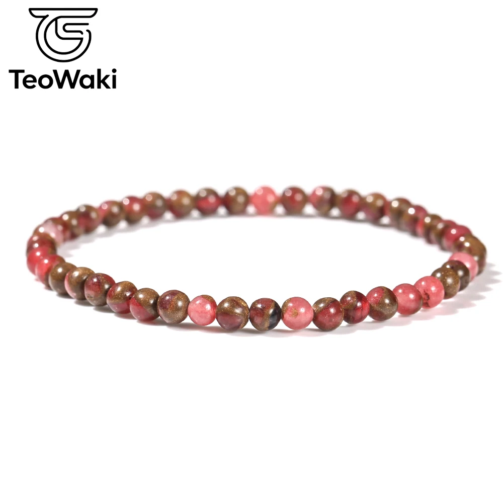 TeoWaki Natural Stone Bounce Bracelet Red Cloisonne Stone Bracelets for Women Men Elastic Rope Bangle Daily Jewelry Gift 19cm