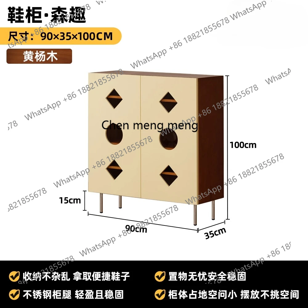 Solid wood shoe cabinet boxwood double door household entrance entrance storage cabinet