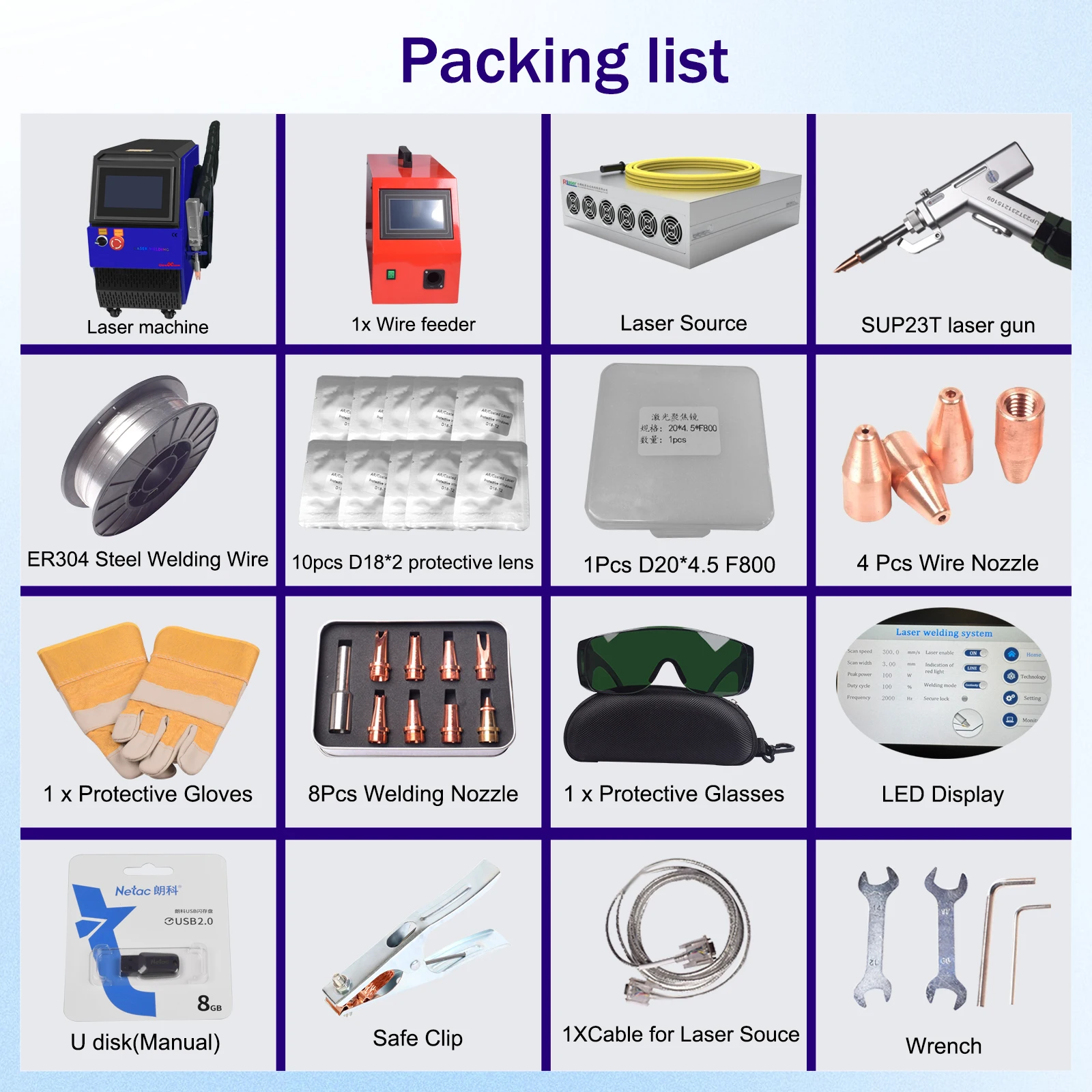 Soldador láser de refrigeración por aire de 2000W, máquina de soldadura láser refrigerada por aire 4 en 1 para soldadura de Metal, limpieza, corte, pistola de soldar SUP23T