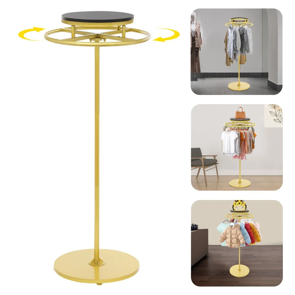 

Round Clothing Rack Clothes Display Rack 360° Rotatable Garment Rack Iron&Wood