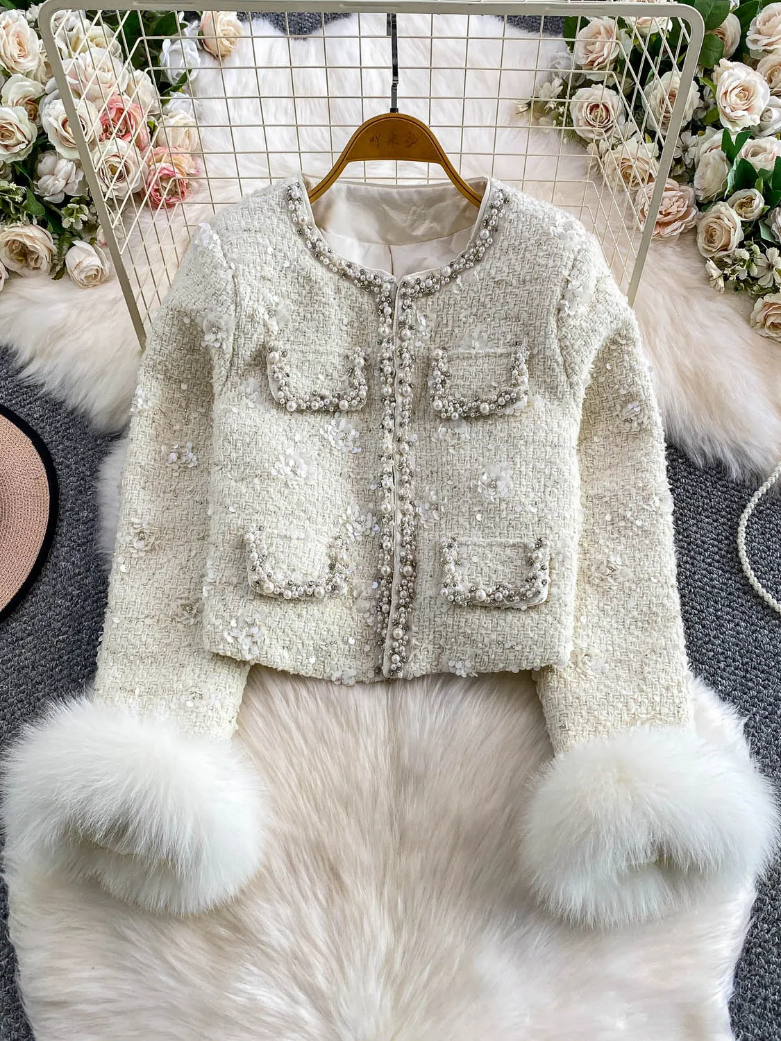 

ort Верхняя одежда, женское пальто в стиле пэчворк с тяжелым мехом, уютное зимнее круглое пальто Ne Top Quali из смеси шерсти