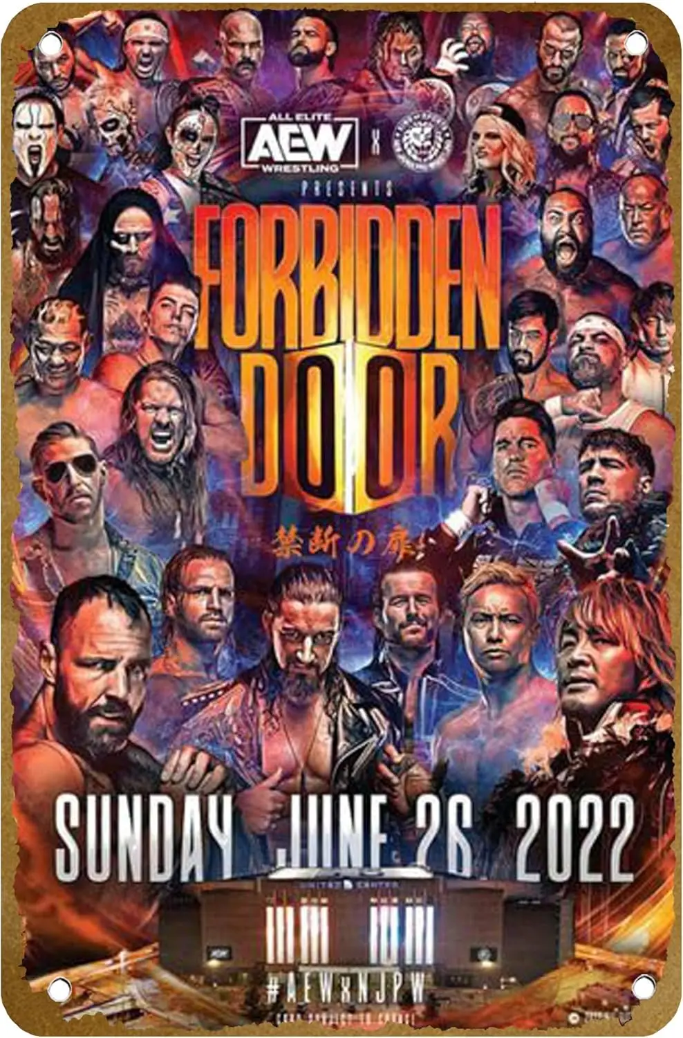 AEW x NJPW Forbidden Door (2022) Poster Metal Tin sign Logo Family Club Bar Cafe Bedroom Art Wall Decoration Gift
