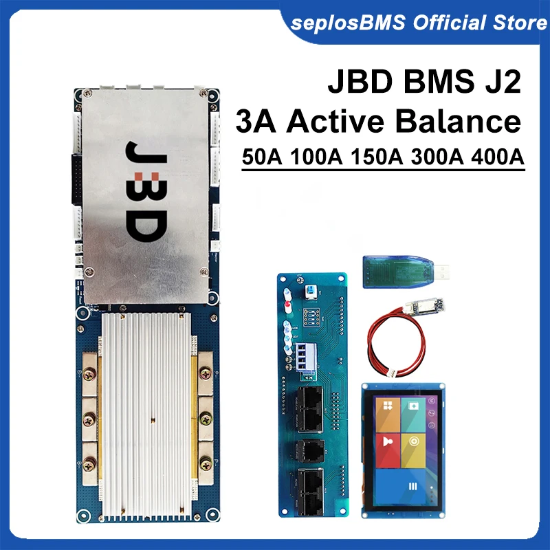 

JBD Smart BMS J2 3A Active Balance 24V 48V 7S 8S 15S 50A 100A 150A 300A 400A Battery System 16S 200A CAN Inverter BMS Lifepo4