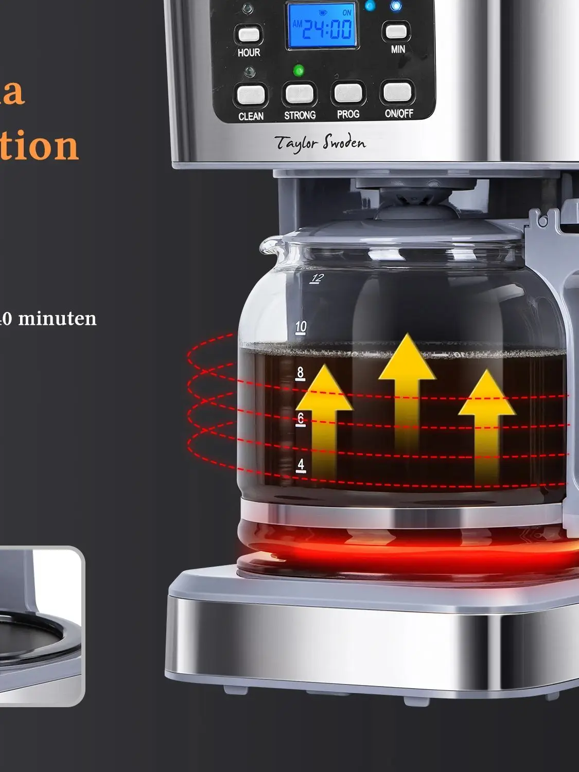 TAYLOR SWODEN 950W Kaffeemaschine mit Timer,1.5L Filterkaffeemaschine 12 Tassen, Abschaltautomatik, Tropf-Stopp, Wiederverwendbarem Filter und Heizplatte, BPA-frei, Grau