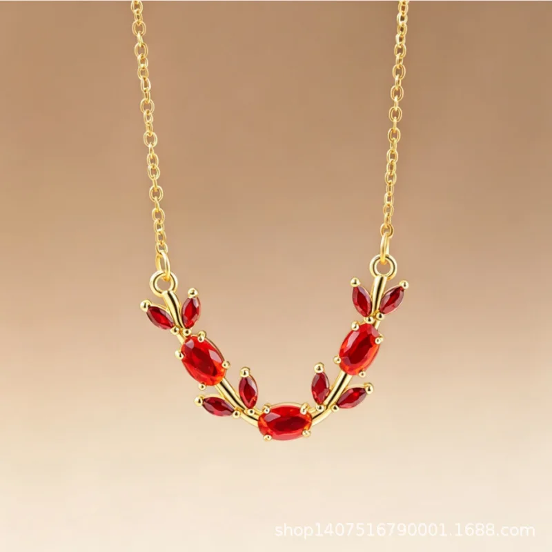 Exquisite jewelry colorful diamond branches and leaves new light luxury niche necklace women's high-end fashionable and