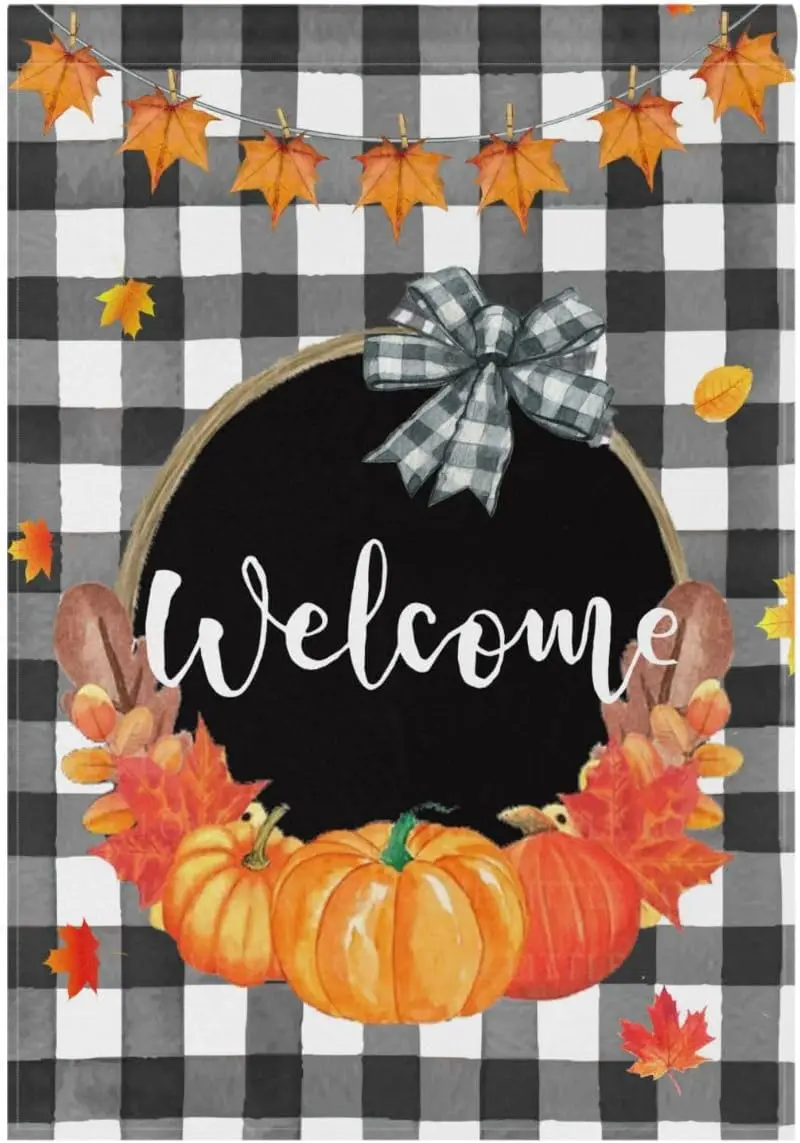 Fall Pumpkin Wreath Garden Flag Welcome Hello Autumn Double Sided Flags 12x18 Maple Leaves Sunflower House Flag Yard Porch Banne