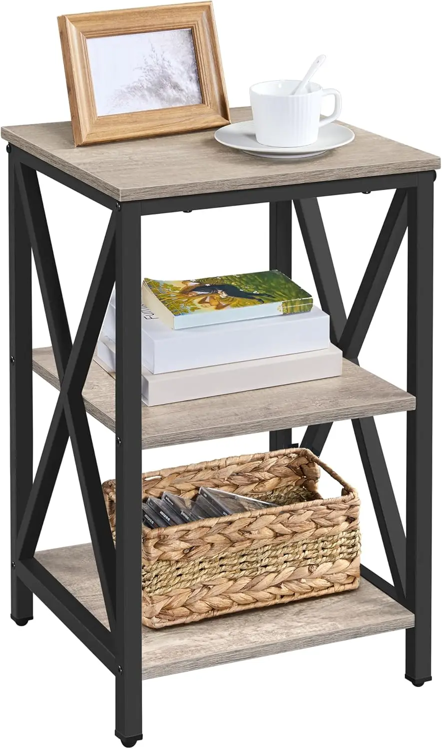 

End Table Living Room, 3-Tier Side Table with Storage Shelves for Home Office, Industrial X Design Sofa Tables