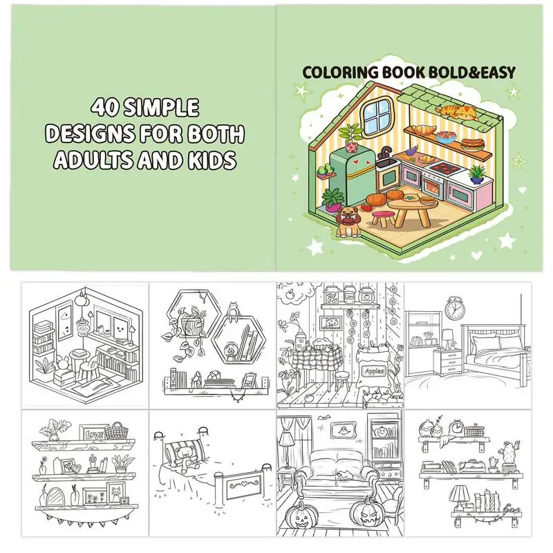 Libro para colorear para relajación, libro para colorear con esquina espacial, bonito y sencillo, relajación con arte artesanal, libros de juego fáciles para niños