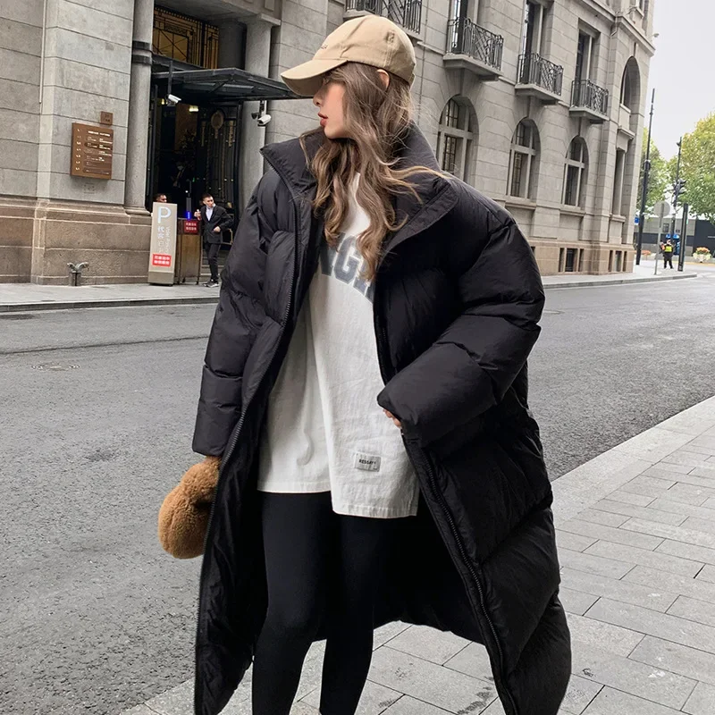 Oversize Long Parka Winter Jacket Women Thicken Warm Windproof Coat Over The Knee Puffer Jacket Long Sleeve Zipper Korean Loose