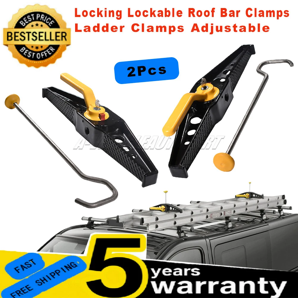 Adjustable New For Locking Lockable Roof Bar Ladder Rack Clamps 2 Pcs Easy Installation Car Accessories
