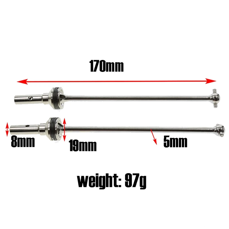 2Pcs Metal Steel Front And Rear Drive Shaft CVD For 1/8 Traxxas Sledge RC Car Upgrades Parts Accessories