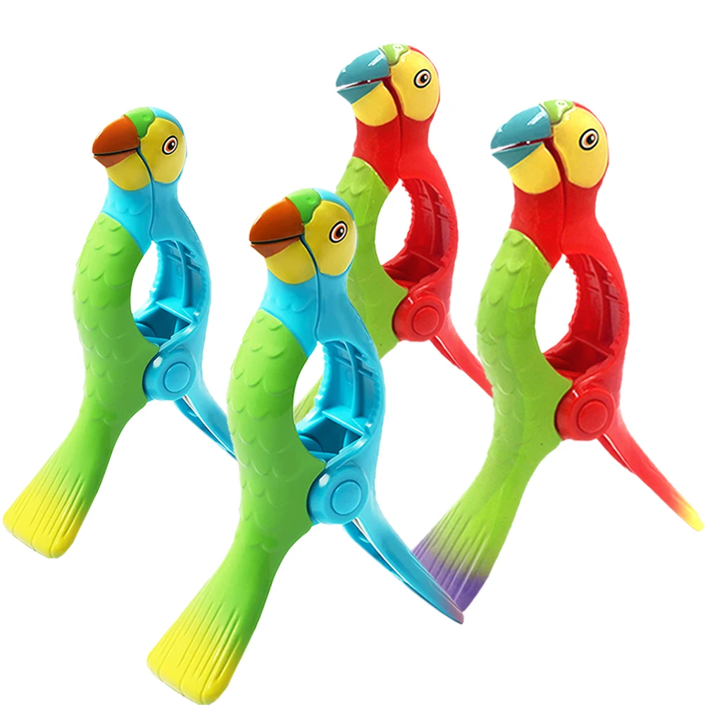 

4 Pcs Cute Large Parrot Beach Towel Clips For Pool Chairs Cruise Lounge Plastic Clothespins Holder Pegs Clamps Summer Scallop