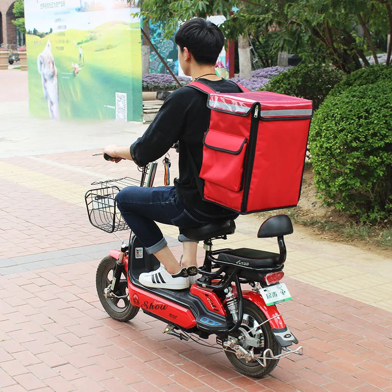 42L Double Shoulder Takeaway Box Motorcycle Rear Shelf Delivery Box Waterproof Insulated Refrigerated Fresh-keeping Picnic Box