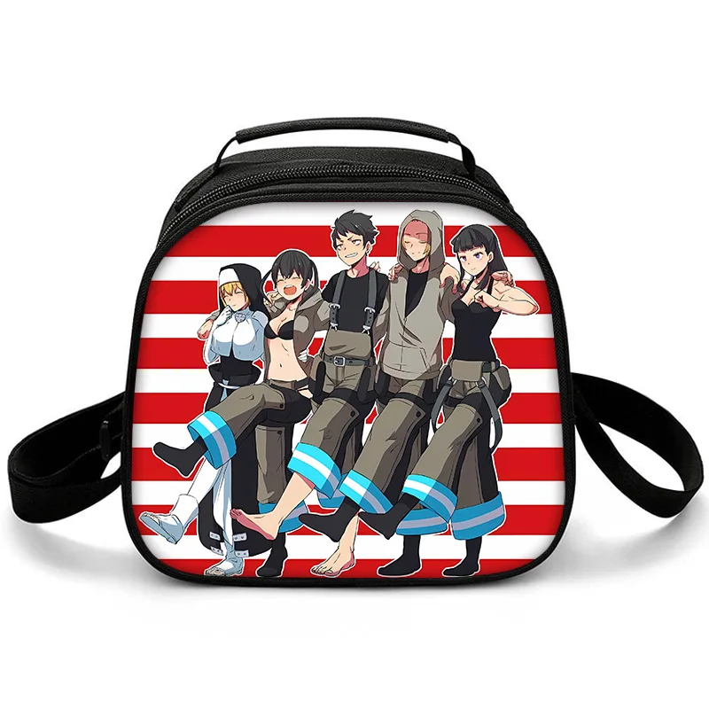 Trendy Crossbody Fire Force season 3 Semicircle Lunchbox Thermal insulation Food Lunch Bag 3D Print Insulated Handbags Ice Bags