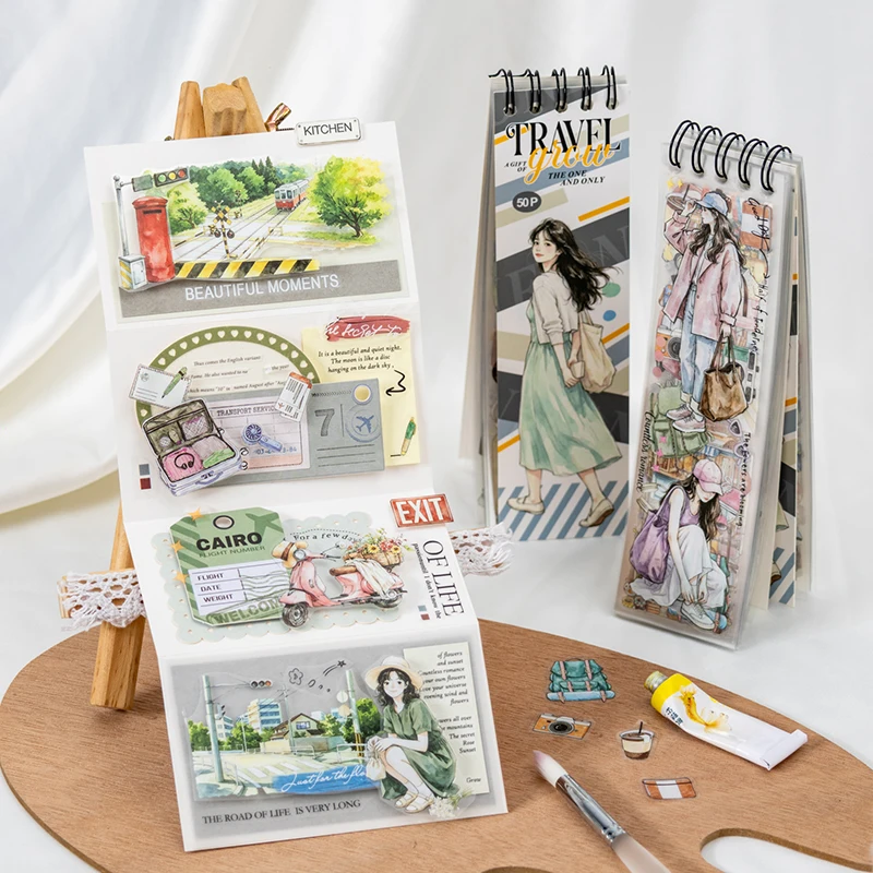 50pcs On The Road Now Series Die-cut PET Coil Stickers Book Daily Life Scene Materials DIY Journal Scrapbooking Collage Sticker