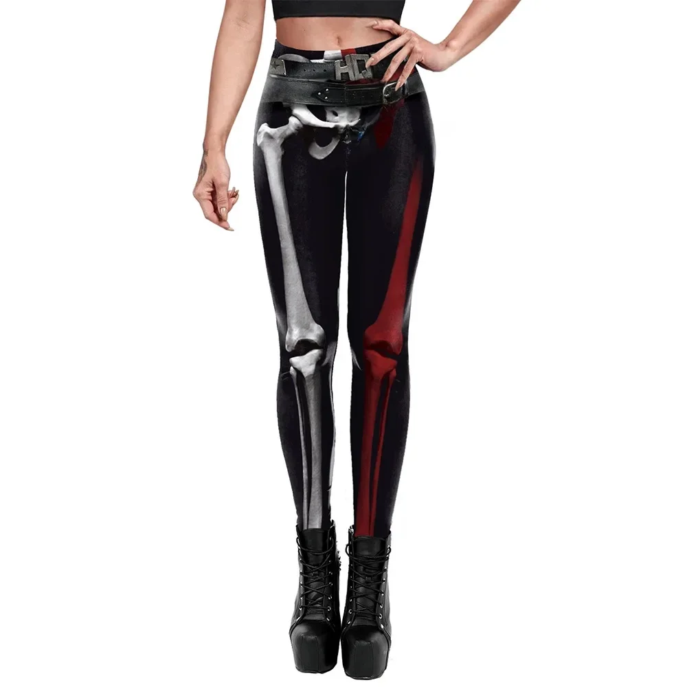 Elastische Yogahose mit 3D-Skelett-Druck für Damen, modisch, kreatives Design, lustige Muster-Leggings, täglich, bequem, hohe Taille