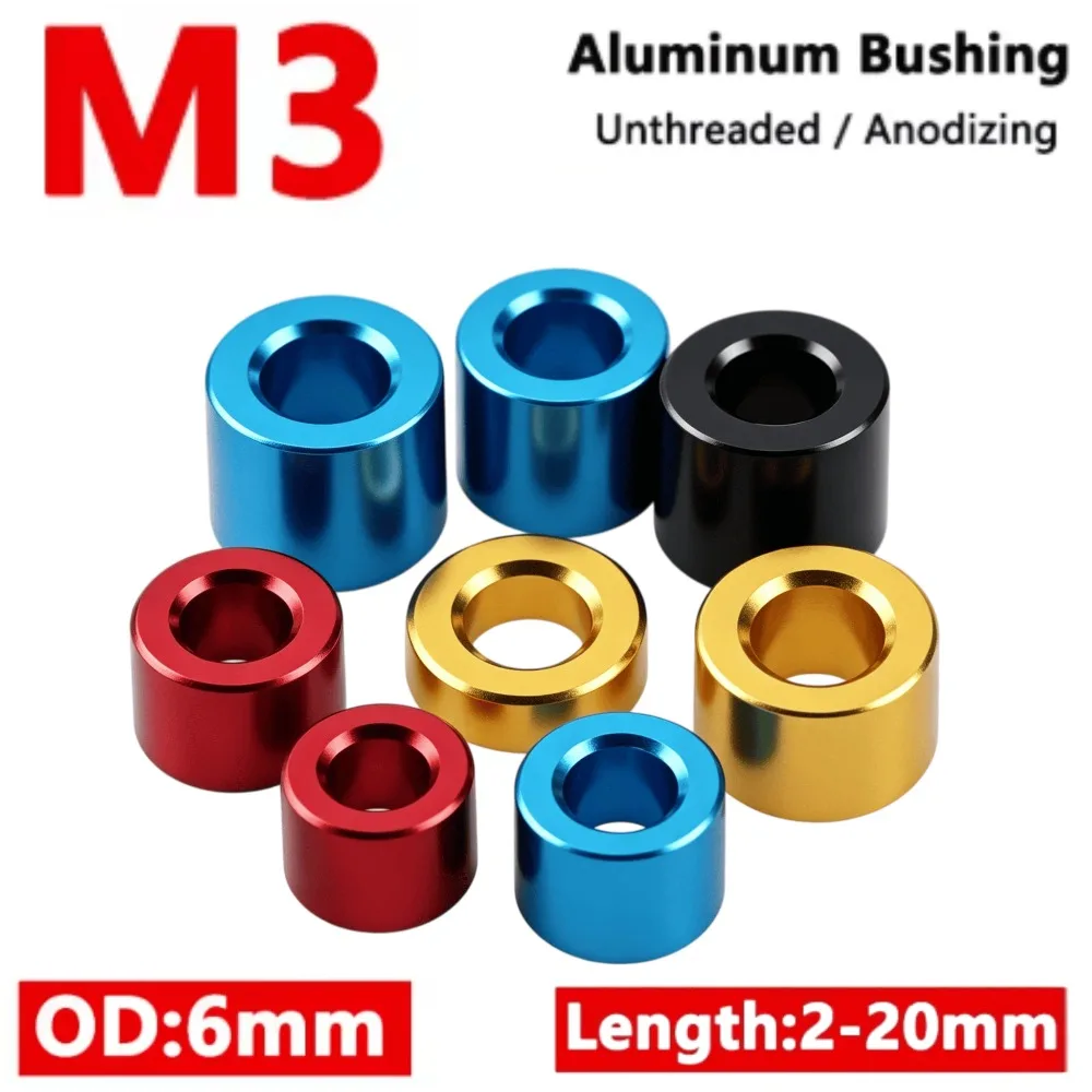 10Pcs M3 Anodized Aluminum Bushing Washer Gasket, Unthreaded Round Hollow Standoff Sleeve, OD6mm, Length 1-20mm for RC & PCB