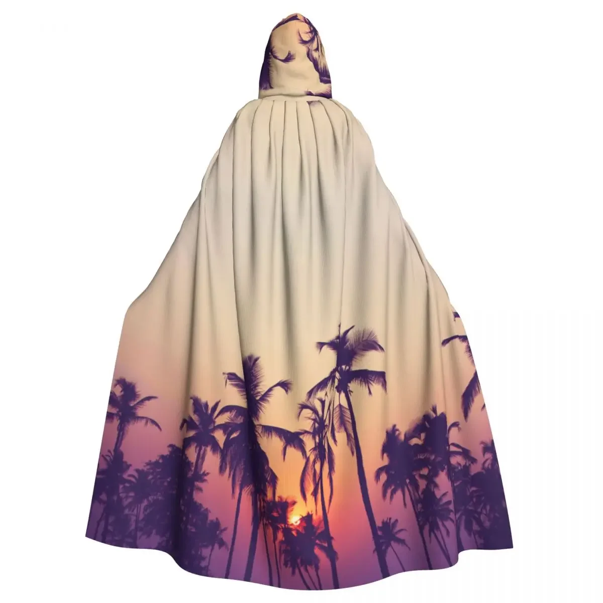 Unisex Adult Vintage Silhouette Of Palm Trees At Sunset  with Hood Long Witch Costume Cosplay