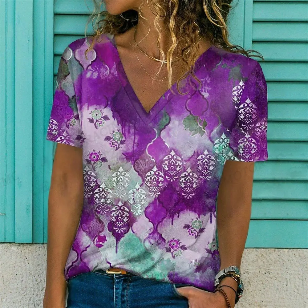 Women's Summer T-shirt 3D Printed Flower T-shirt Women's Fashion Trend New Women's Top