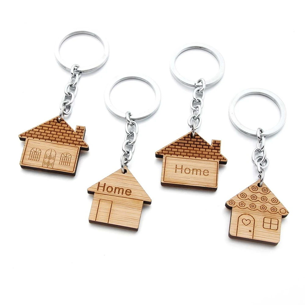 Fashion Wooden House Key Chain  Home Pendant Key Ring for Men Women New Home Car Bag Decoration Key Holder Gift Jewelry