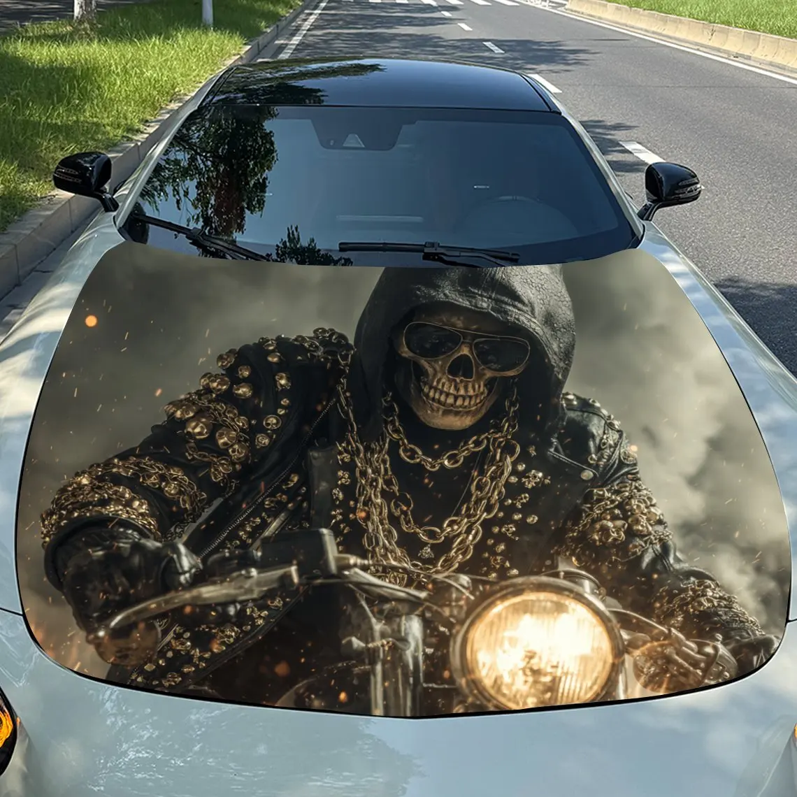 

Punk Skeleton Knight PVC Vinyl Wrap - Self-Adhesive Waterproof Scratch-Resistant Car Decal For Trucks, Cars, SUVs - Ideal Gift F