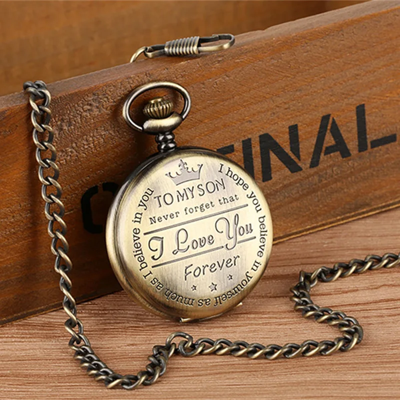Vintage Bronze Pocket Watch, Gift For Son, Quartz Movement, Fashion Exquisite Unique Pendant Clock With Chain Souvenir Relojes