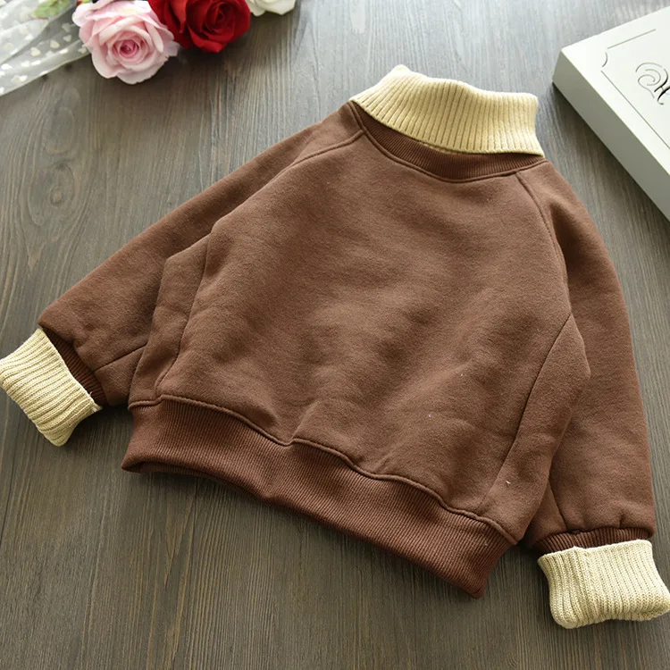 Kids Girl Pullover Sweatshirt 2023 Spring Paneled Knitted Turtleneck Hoodie Baby Padded Sweater 3-7 Years Warm Girls Clothes