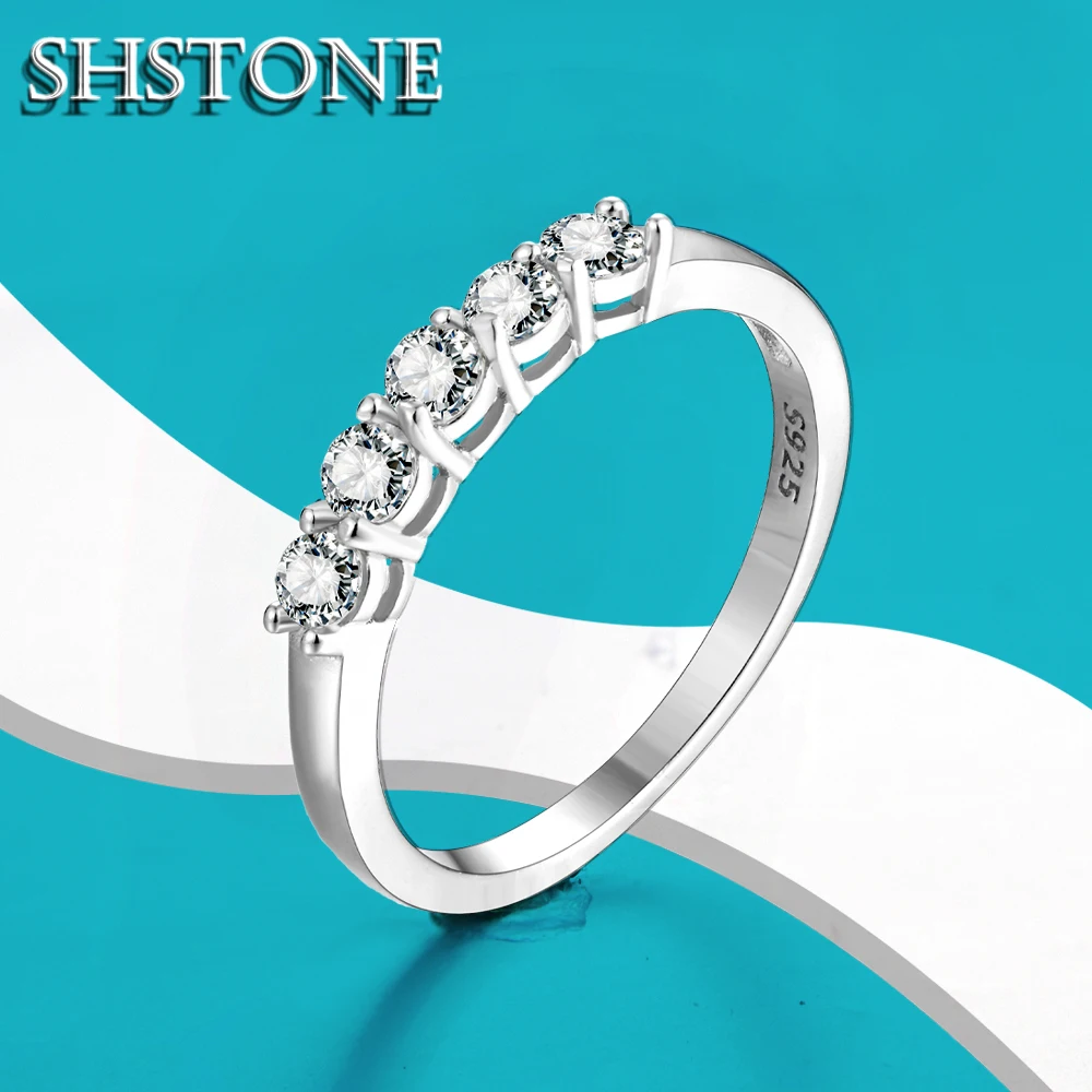 SHSTONE 0.1 Carat 3mm D Color Moissanite Ring Top Quality 925 Sterling Sliver White Gold Diamond Rings for Women Wedding Jewelry