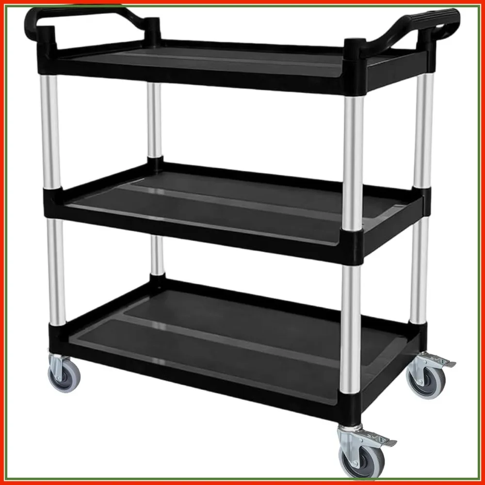 

300lbs Heavy Duty Plastic Utility Cart, 3-Tier Rolling Service Cart with Silent Casters, for Home Office Restaurant Warehouse