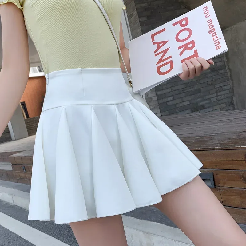 IMU Korean Style Women's Pleated Skirt Mini High Waist Japanese Wardrobe Malfunction-proof Dancing Skater Skirt