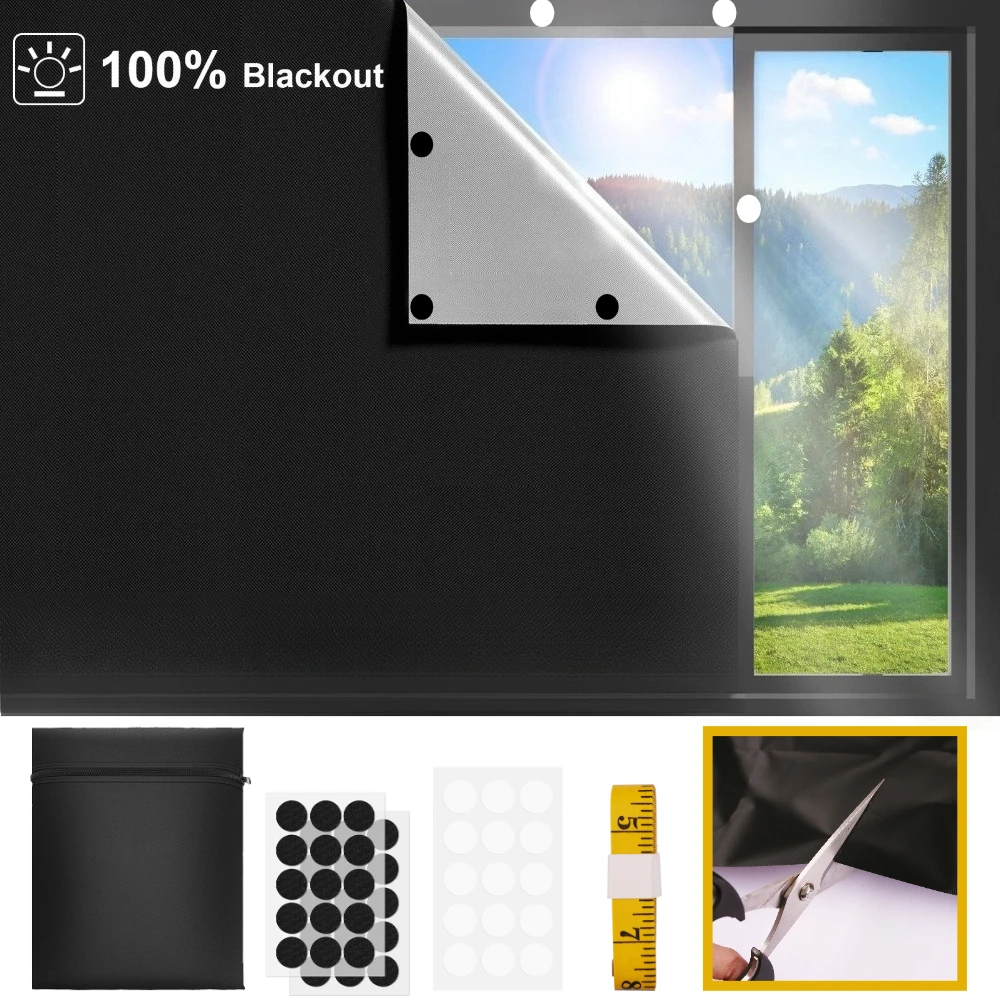 100% Blackout Window Cover Portable Blackout Shades Adhesive Thermal Blackout Blinds No Drill Guard Blind for Bedroom Window