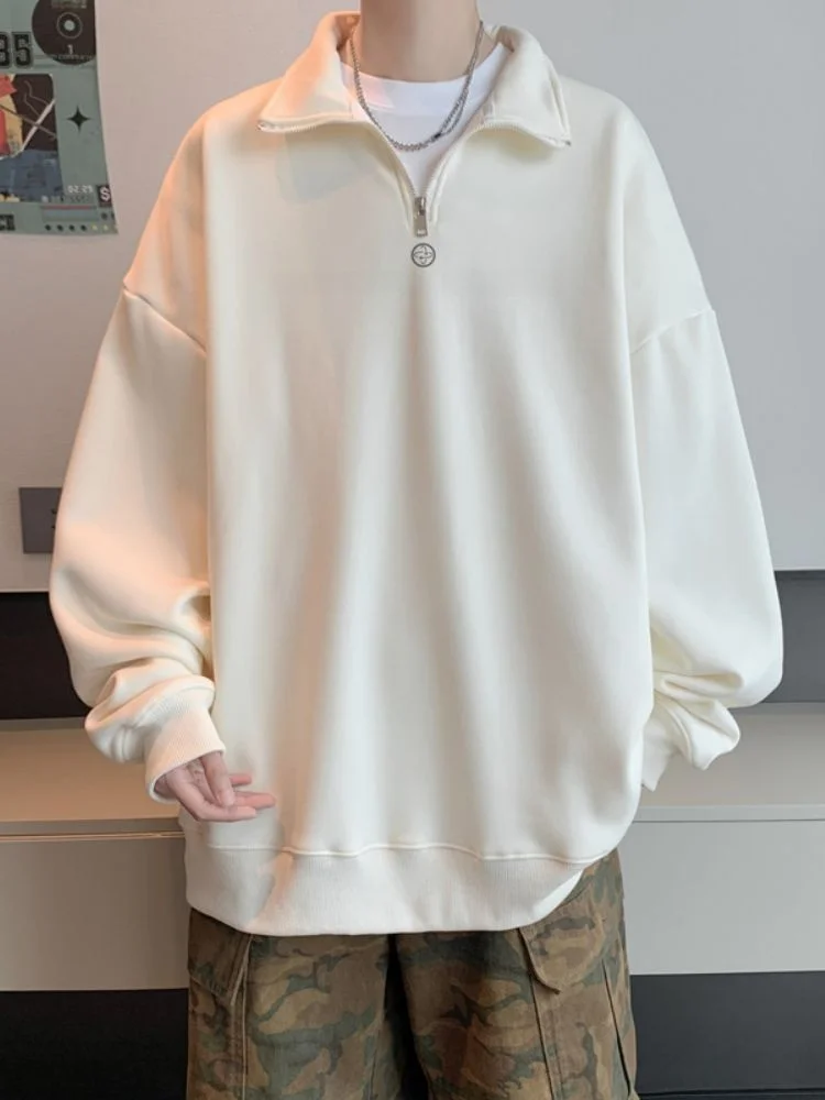 

Мужская толстовка с воротником на молнии в американском ретро-стиле, оверсайз, весна-осень, повседневная, свободного кроя