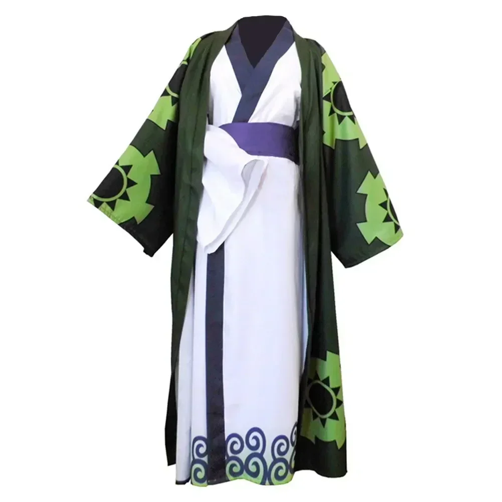 Costume de Cosplay Anime Roronoa Zoro pour Hommes, Robe Kimono Pays Wano Kuni, Perruque Zoro, Boucles d'Oreilles, Tenues d'Halloween, Costume de Carnaval