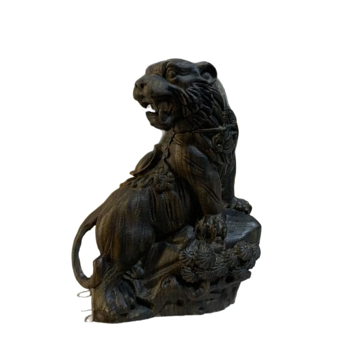 Antique-Finished Wood Carving – Tiger Ascending the Mountain Figurine – Traditional Chinese Solid Wood Sculpture for Home Decor