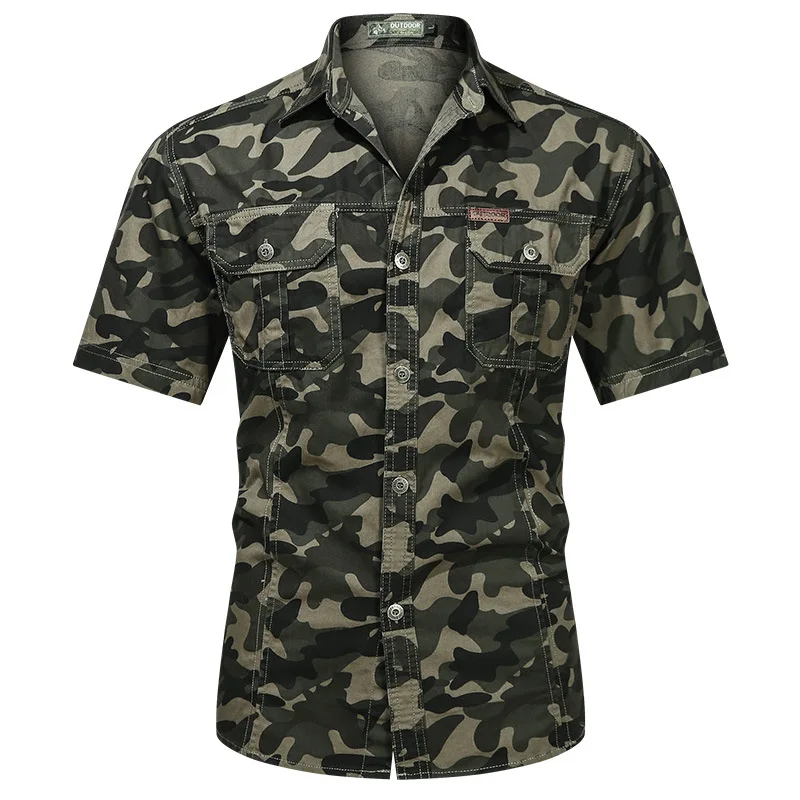 Men Summer Camouflage Shirts New Male Military Outdoor Shirts Multi-pockets Tooling Shirts High Quality Man Short-sleeved Shirts