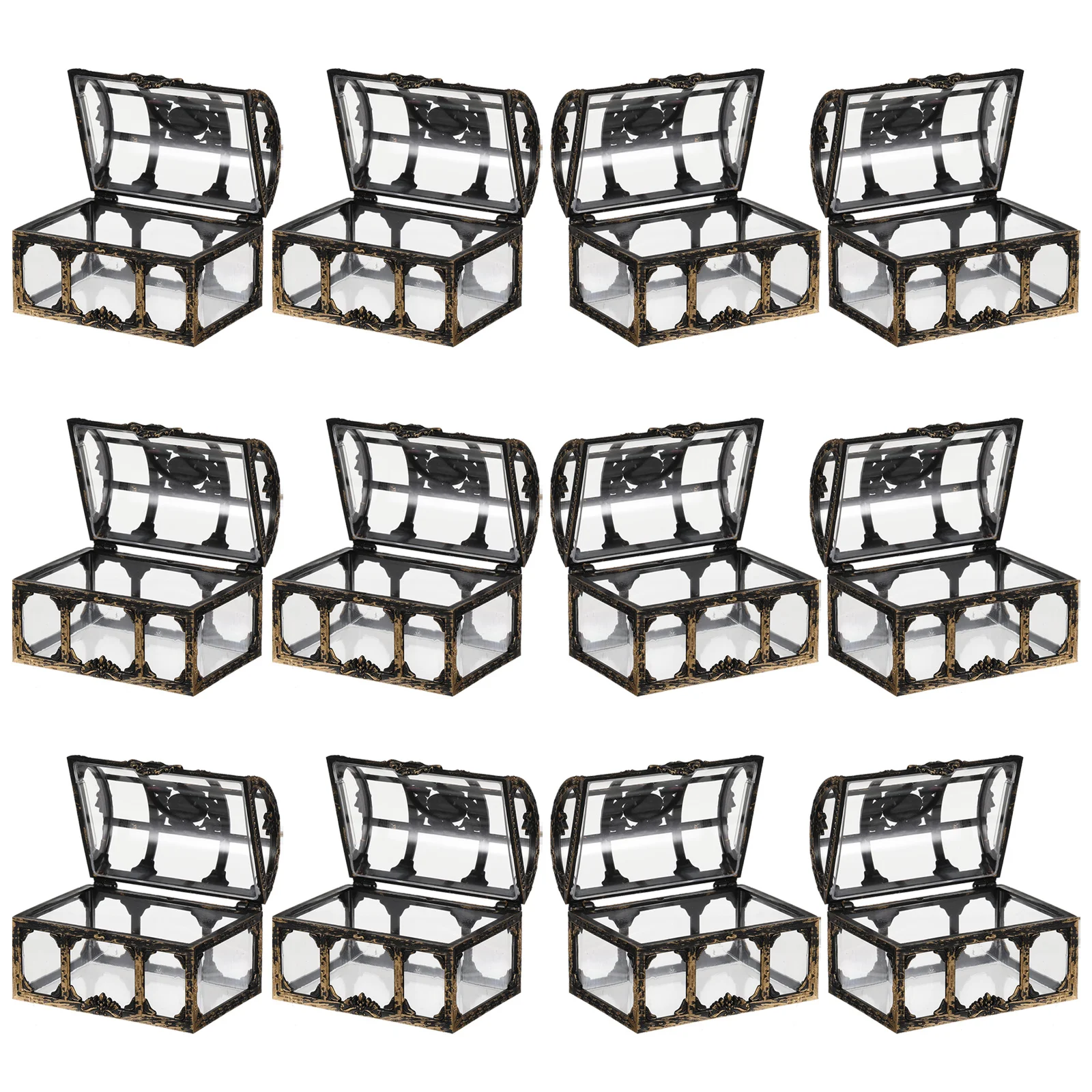 

12pcs Pirate Gift Box Mini Plastic Treasure Chest Clear Lid For Halloween Party Favor Jewelry Storage Organizer Decorative