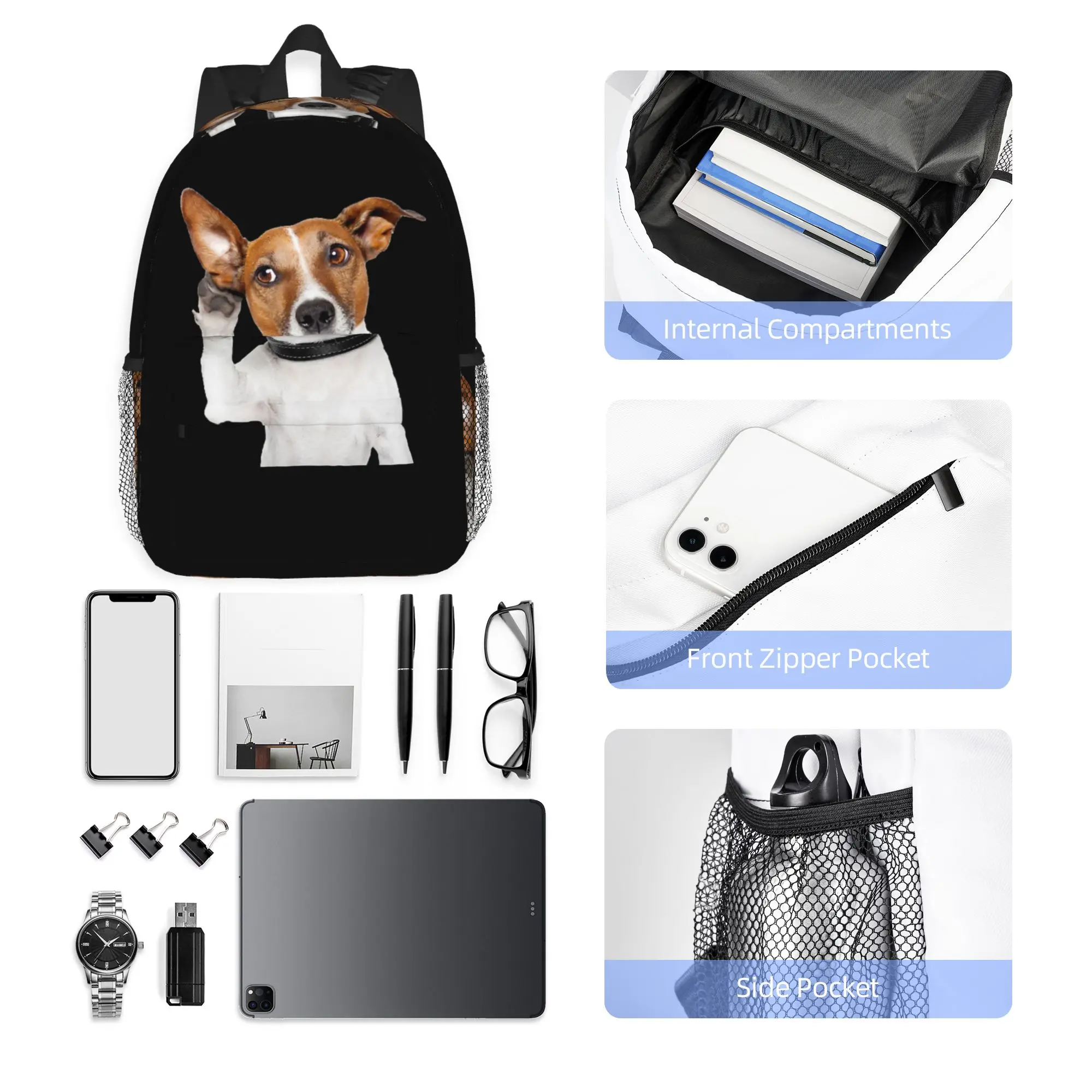 Jack Russell Terrier Dog Funny Backpack Hot Sale Daypack Large Capacity Boys Girls BookBag Shoulder Bag for Men Women School Bag