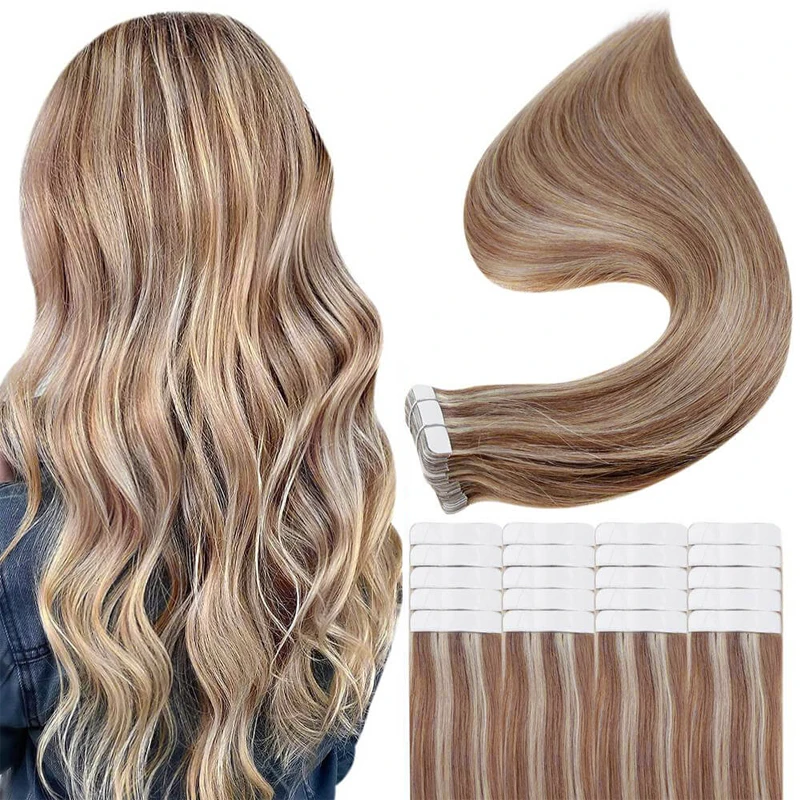 Extensions de cheveux invisibles en PU, 30 pouces, couleur Piano, ombré, 100% vrais cheveux humains, pour usage en Salon