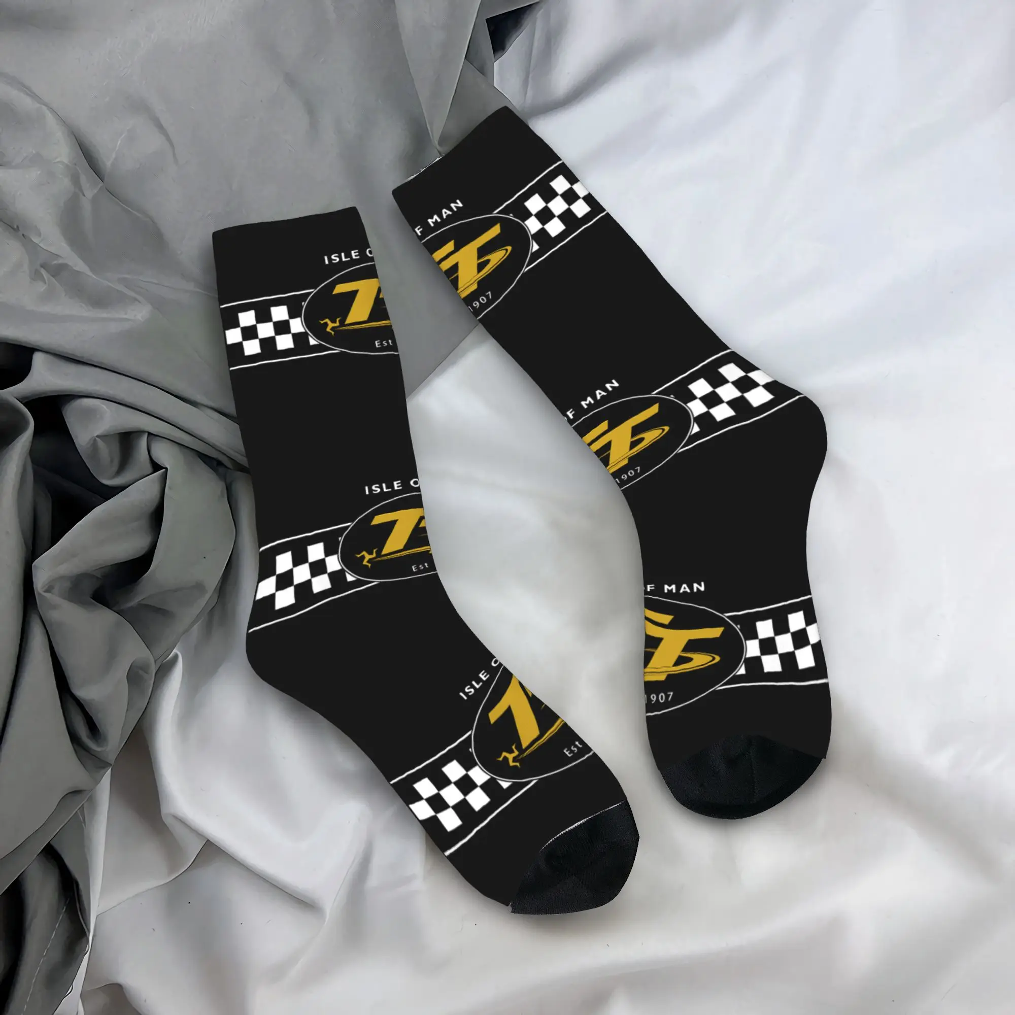 Custom Cool Isle Of Man Tt Racing Motorcycle Socks Women Men Warm 3D Print  Sports Basketball Socks