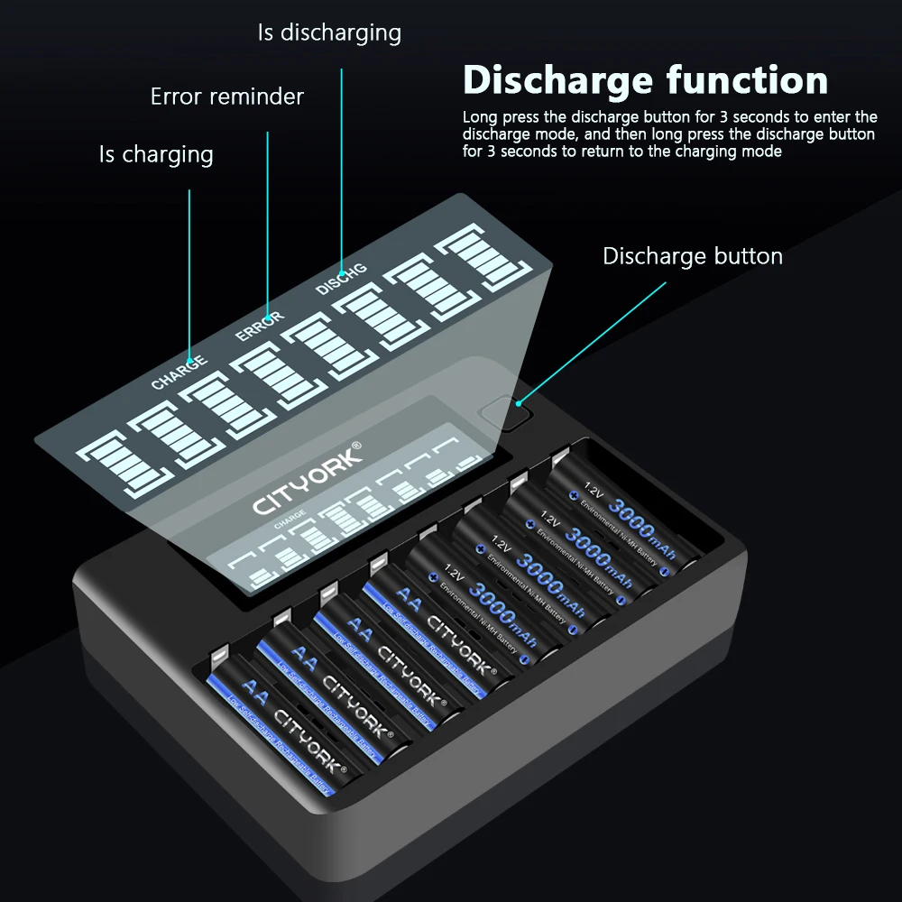 8 Slots LCD Smart 1.2V AA AAA Battery Charger For 1.2V 2A 3A NI MH NI-CD Rechargeable Battery intelligent USB Battery Charger