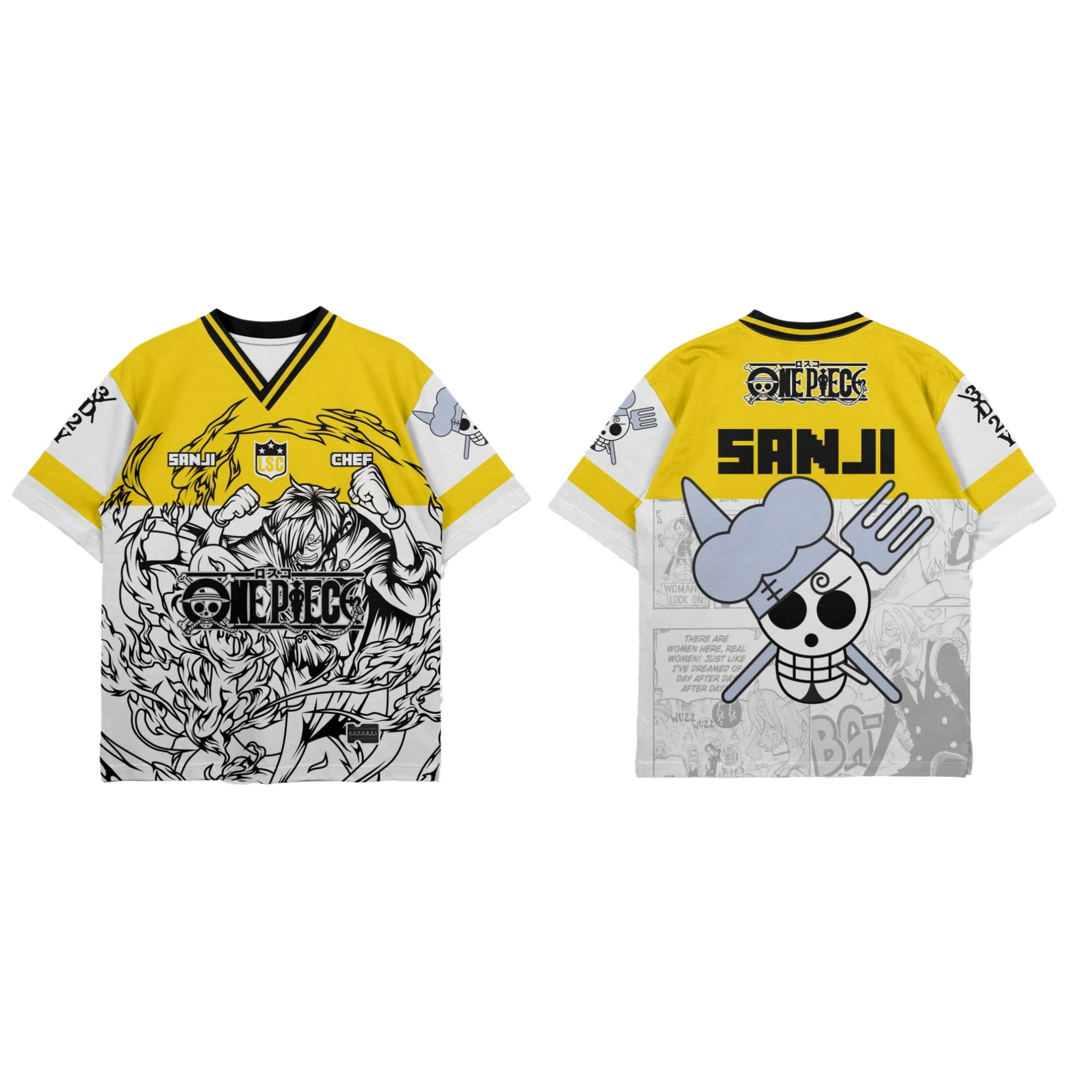 Bandai Vinsmoke Sanji One Piece Anime Sports and Leisure V-neck T-shirt Summer Quick Drying and Leisure Family Matching