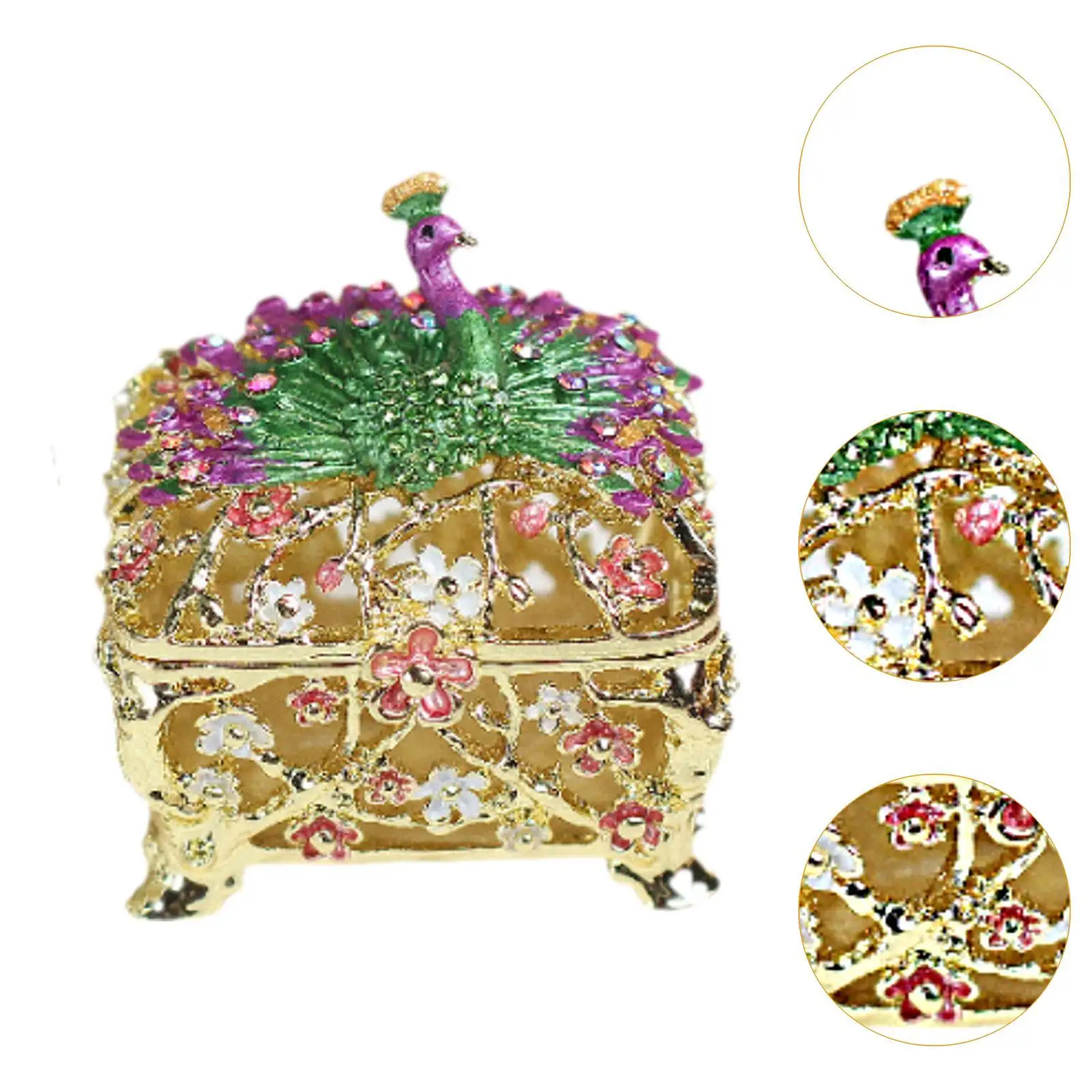 Jewelry Box Peacock Trinket Box Ornament Collectible Alloy Gift Jewelry Storage Box Jewelry Organizer for Necklaces Earrings