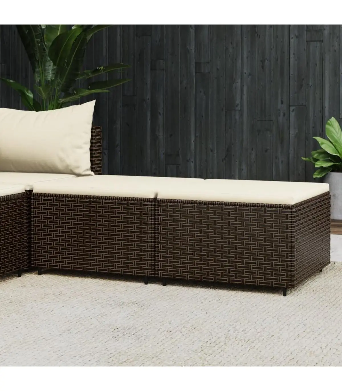 2 Pcts Brown Synthetic Rattan Outdoor Garden Footrest with Cushions