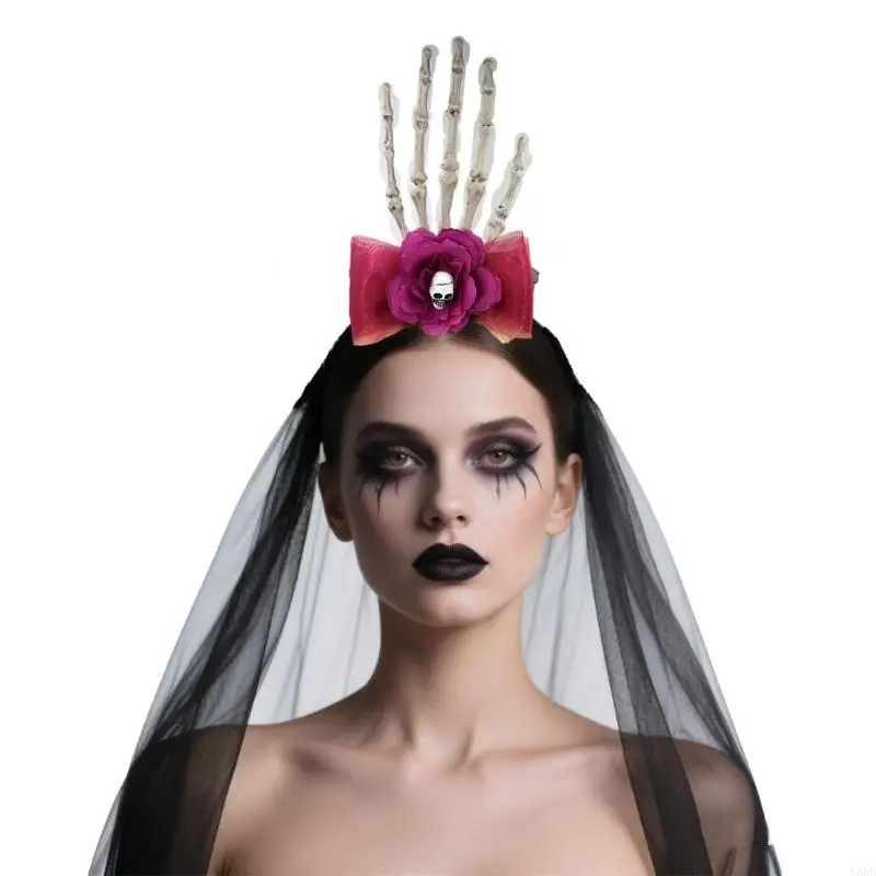Y3ne accesorio para cabello gótico gótico oscuro con diseño mano del cráneo cómodos diademas Halloween ajustables y