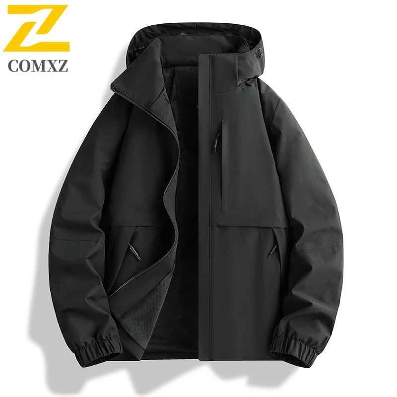 Outdoor Work Waterproof Jacket Mens Couple Outdoor Sports Hiking Splicing Pocket Windproof Windbreaker Autumn Casual Hooded Coat