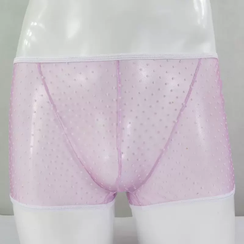 Men Sexy Low Waist Mesh Boyshort Underwear Sheer Polka Dot See Through Tulle Convex Pouch Boxer Briefs Erotic lingerie