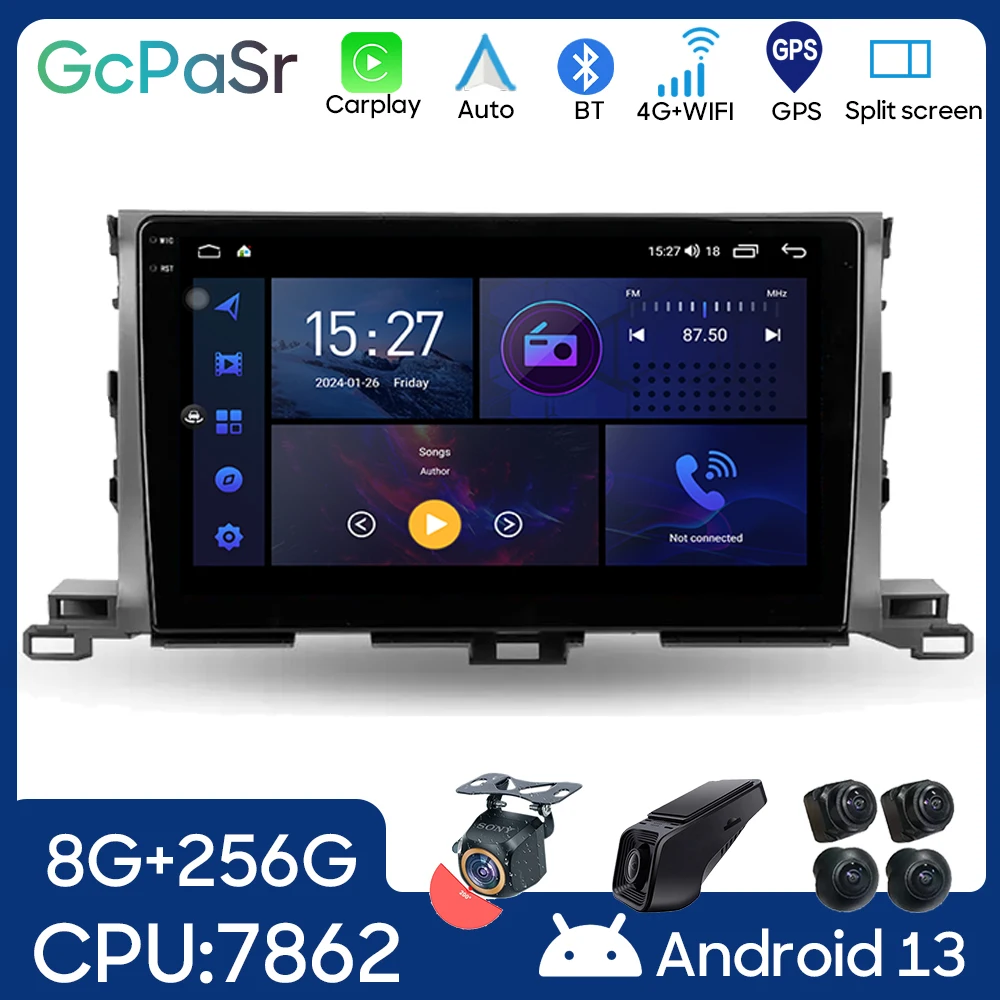 Car Radio Android Auto For Toyota Highlander 3 XU50 2013 - 2018 GPS Navigation Head Unit Multimedia Player Video Output No DVD