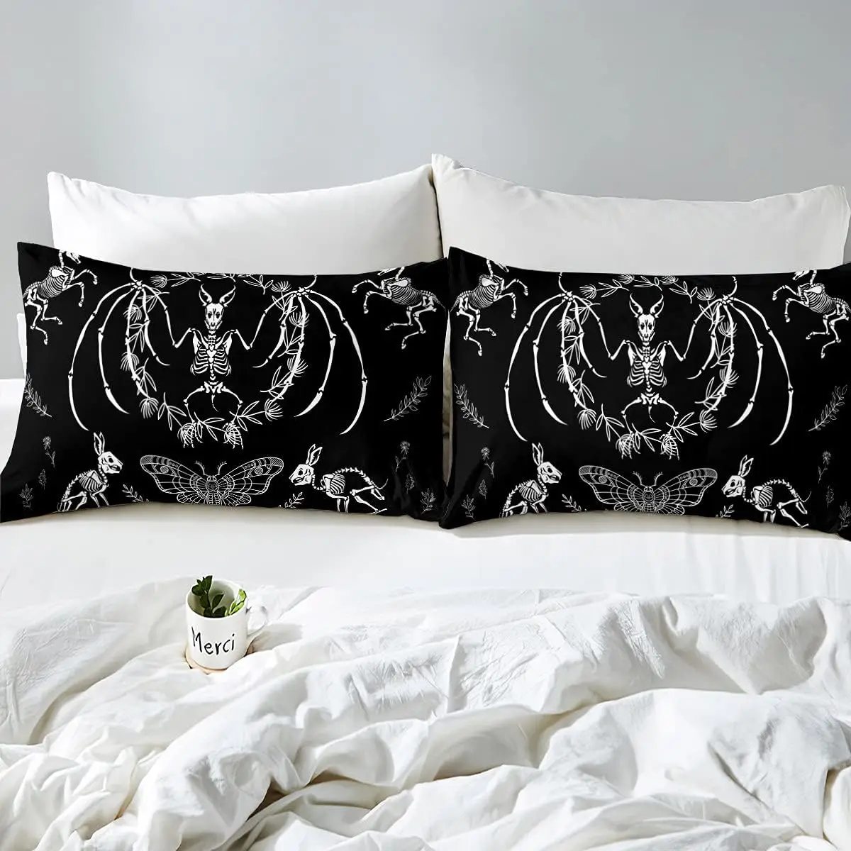 Skull Duvet Cover Bat Skeleton Bedding Set For Kids Boys Girls Adults Halloween Themed Bedding Ultra Soft Horror Bedclothes