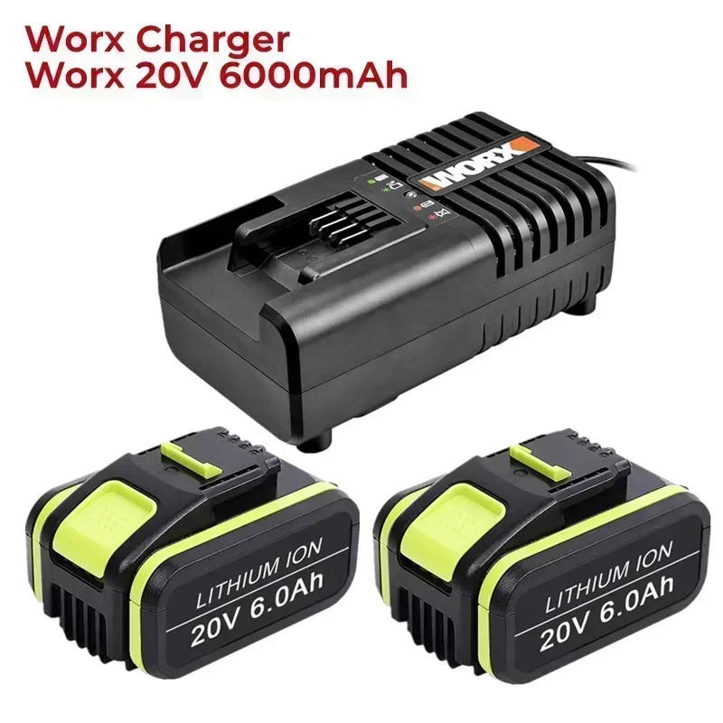 1-3Pack 20V 6.0Ah/6000mAh Lithium ion Battery Replacement for Worx WA3551 WA3551.1 WA3553 WA3553.2 WA3641 Battery+Charger