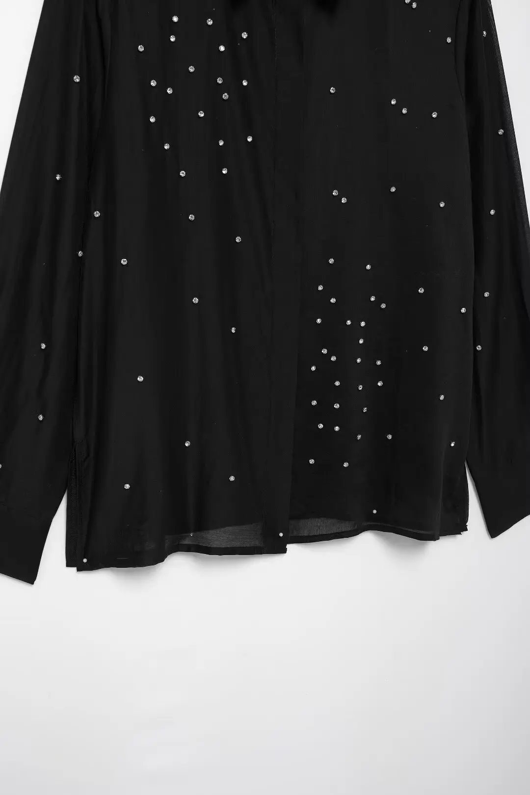 Tangada Women Oversized Black Beading Blouse Shirt Long Sleeve 2024 Chic Female Loose Top BE0346